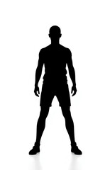 Obraz premium A black silhouette of a man's full body in shorts and a T-shirt isolated on a white background
