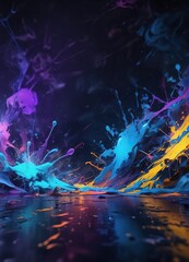 Fototapeta premium Blue abstract background with splashes of neon colors, bright lights, neon colors