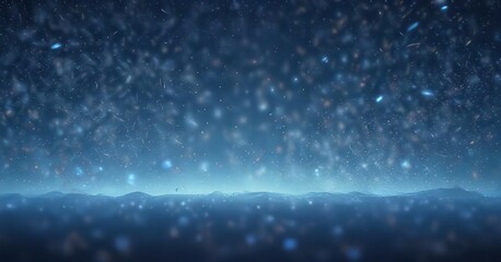 Obraz premium Shimmering sparkling particles on a soft blue gradient background with abstract blue bokeh lights and light mist , sparkling, dreamy sky, surreal landscape