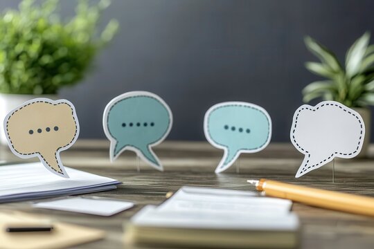 Colorful Speech Bubbles on Textured Desk Surface