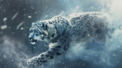 Obraz premium beautiful snow leopard energy field snow minimalistic yet majestic art compositio