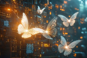 Futuristic Quantum Computing Network with Ethereal Butterfly Interfaces
