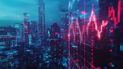 Obraz premium Double Exposure of a Business Graph and Cityscape