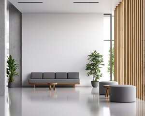 interior modern sanitized Concept. Modern minimalist living room with natural light and wooden accents.