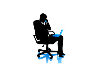 businesswoman sitting in a chair and pressing laptop, woman silhouette vector illustration