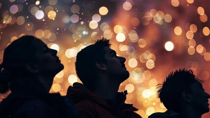 Fuzzy shapes of astronomy club members gazing upwards.