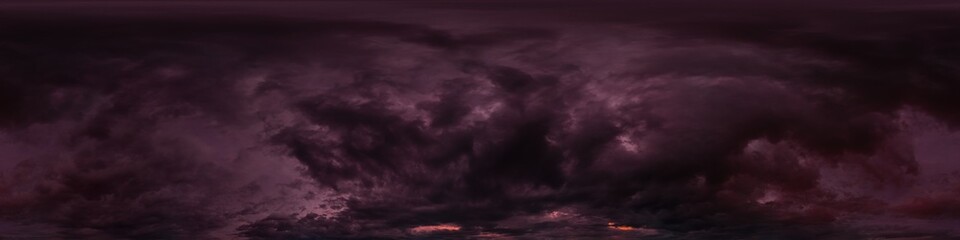 Dark moody rain clouds in dramatic overcast sky. Seamless 360 HDR spherical panorama. Full zenith or sky dome in 3D environment, sky replacement for aerial drone panoramas. Climate and weather change.