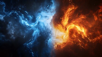 Abstract swirling fire and ice cosmic artwork
