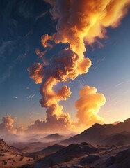 Fototapeta premium The sky is ablaze with swirling blue and yellow gases, dynamic, glowing gas, intense