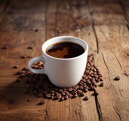A delicate white cup fills with rich brown coffee atop a rustic wooden surface, tableware, whiteware