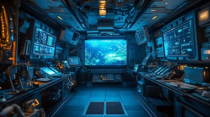 Cutting Edge Oceanic Research Command Center with Ethereal Aquatic Displays