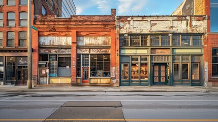 Nashville downtown district during daylight, iconic music venues and brick facades, horizontal orientation.