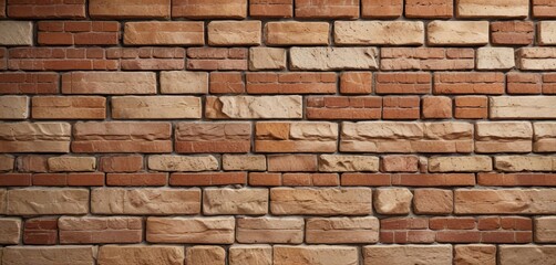 Obraz premium Brick wall block with brown and beige texture closeup, brick texture, stone facade