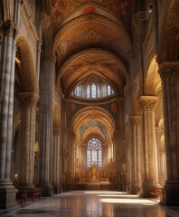 Obraz premium Interior view of the grand cathedral with ornate frescoes, architectural detail, frescoes, grand