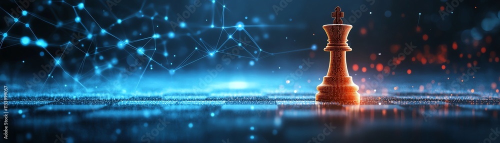 Fototapete white chess king representing a leader with intelligence and ideas, blurred digital graphics, binary