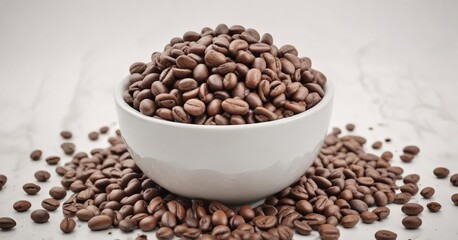 a bowl of aromatic coffee beans against a white backdrop , natural fiber, coffee enthusiast