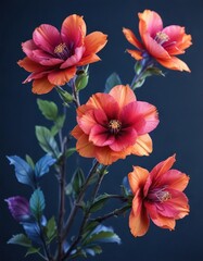 Vibrant bloom against a dark blue gradient background, colorful petals, lively ambiance