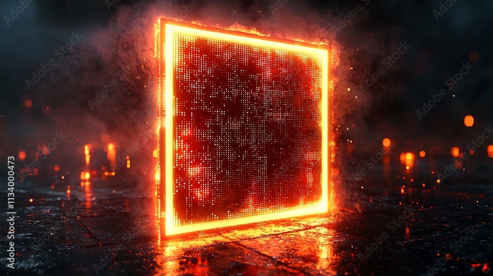 Poster glowing digital frame with floating binary code symbolizing modern technology and innovation