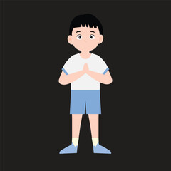 boy training with white and blue sports shirt. with many poses