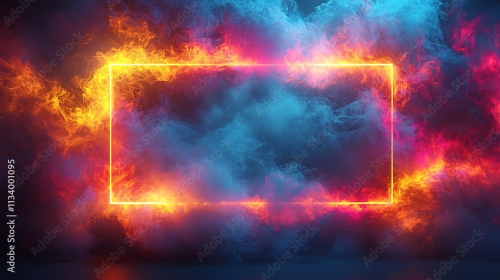 Poster futuristic holographic frame with glowing transparent edges and digital textures for sci fi or tech 