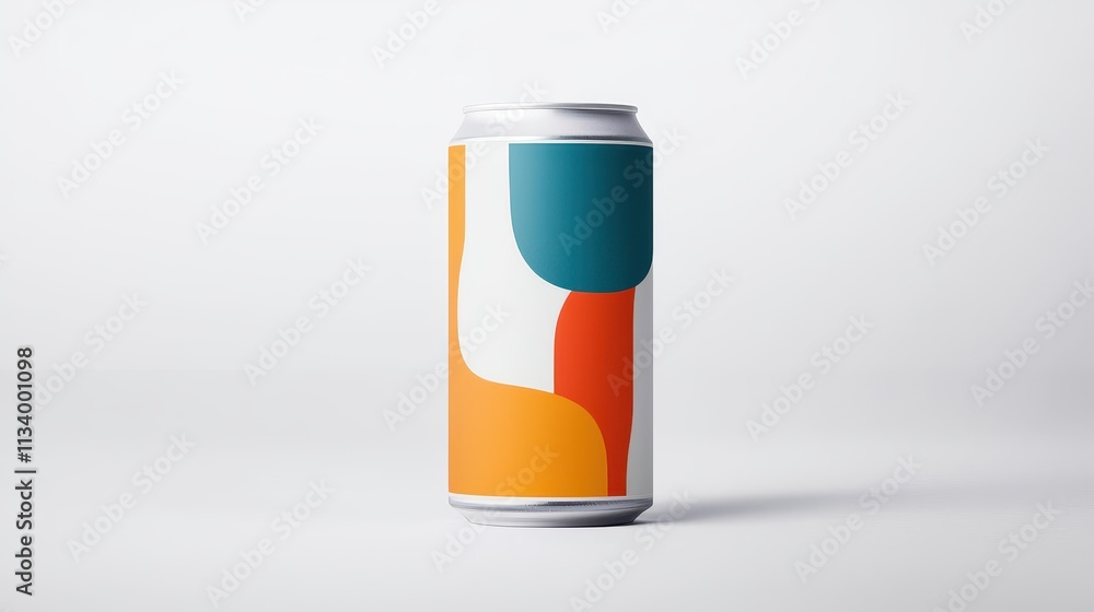 Aufkleber mockup branding preview concept. vibrant can design with abstract shapes and colors on a minimalist 