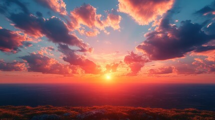 Fototapeta premium Fiery Sunset over Serene Landscape