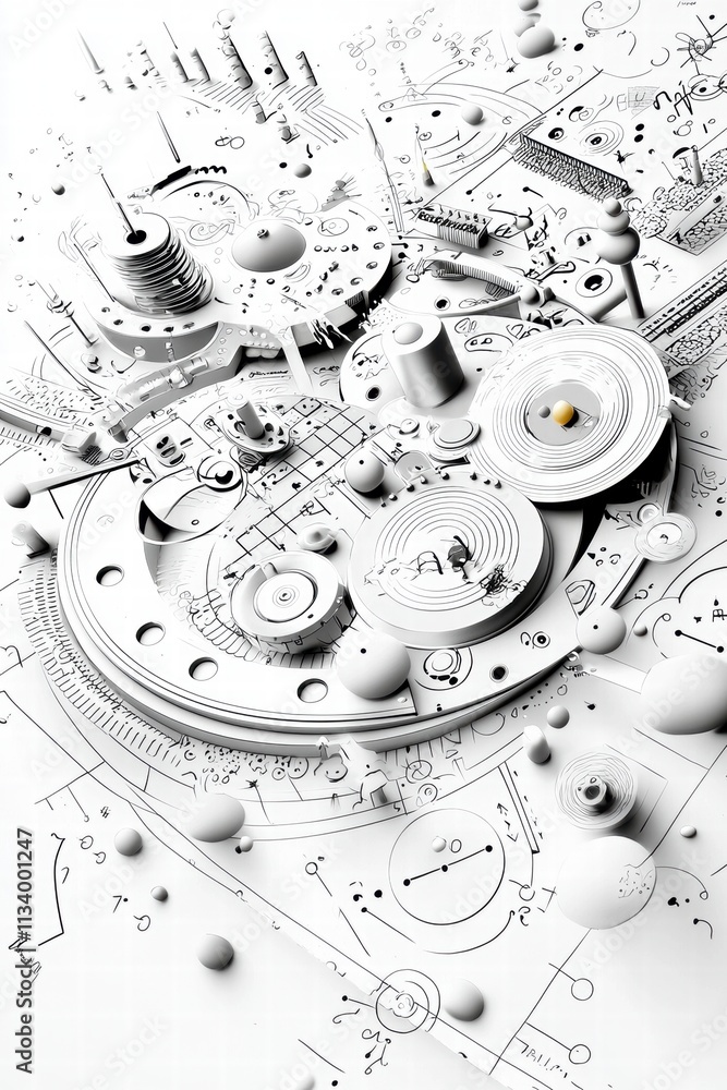 Poster abstract 3d mechanical design sketch.