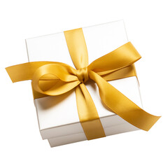 Premium of white gift box with shiny gold ribbon bow for decoration advertising template...