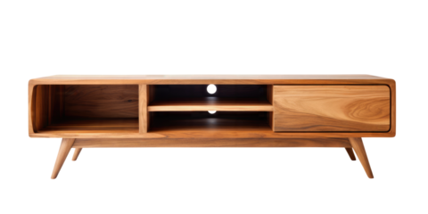 modern wood tv stand isolated on transparent white background, clipping path