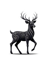 An abstract deer design inspired by a flowing river, using smooth curves and sharp details to create a sleek, minimalist appearance on a white background.