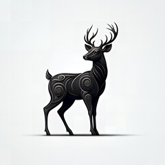 An abstract deer design inspired by a flowing river, using smooth curves and sharp details to create a sleek, minimalist appearance on a white background.