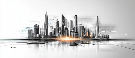 Futuristic Cityscape with Digital Overlay.
