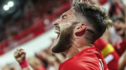 Handball player celebrating scoring goal and winning championship