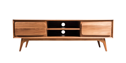 modern wood tv stand isolated on transparent white background, clipping path