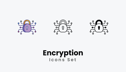 Encryption Icons thin line and glyph vector icon stock illustration