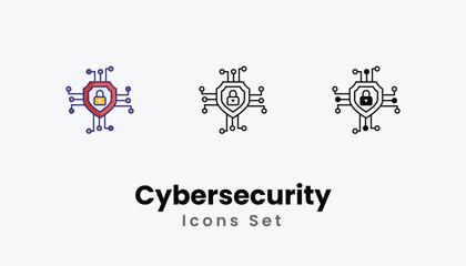 Cybersecurity Icons thin line and glyph vector icon stock illustration