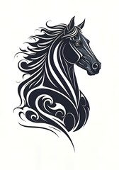 An abstract horse design inspired by ocean waves, blending flowing curves and angular details for a sleek minimalist look on a white background.
