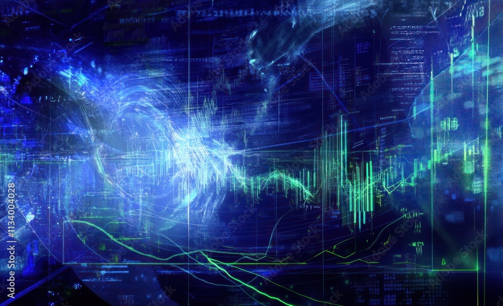 Aufkleber Abstract digital data visualization with glowing energy and chart.