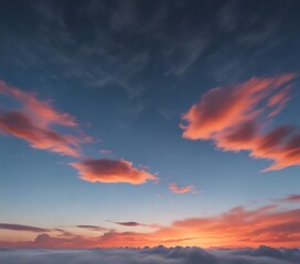 Obraz premium Minimalist image of an empty blue sky with red and orange clouds, featuring a simple white or gray background to emphasize the colors, empty, cloud