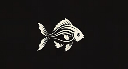 An abstract fish illustration inspired by ripples in water. Smooth flowing curves and angular accents form a sleek, minimalist design on a white background.
