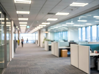 A large open office space with cubicles and desks