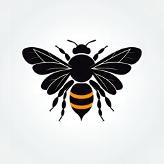 Fototapeta premium A minimalist illustration of a black bee with elegant curves and sharp angles. The design emphasizes simplicity and contrast on a pure white background.