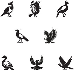 set of silhouettes of birds