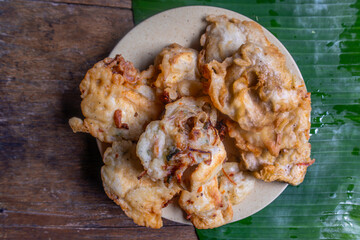 Indonesian javanese food snack of fried tofu contains vegetables called tahu susur