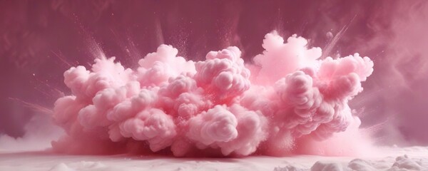 Fototapeta premium Soft pink cloud of powder explodes in mid-air, gentle, delicate, floral