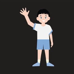 boy training with white and blue sports shirt. with many poses