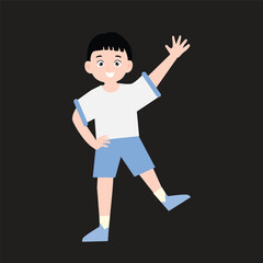 boy training with white and blue sports shirt. with many poses