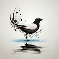 An abstract bird illustration inspired by a droplet of water, featuring smooth curves and angular details. A sleek and minimalist design on a white background.