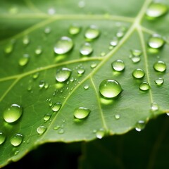 Macro Photograph of a Leaf Showcasing Visible Stomata and Water Droplets  This close up image highlights the intricate structures and biological processes of a leaf
