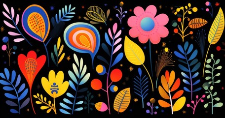 Naklejka premium beautiful Abstract colorful botanical illustration of flowers, leaves and plant